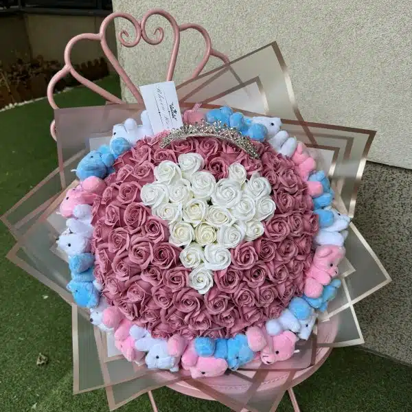Buchet Ursuleti 101 Trandafiri Heart