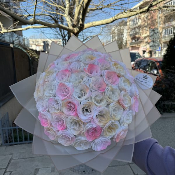 Buchet 51 Trandafiri Sclipici Ombre Alb