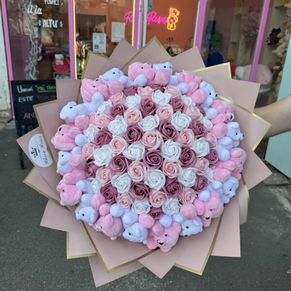 Buchet cu ursuleti si trandafiri XXL